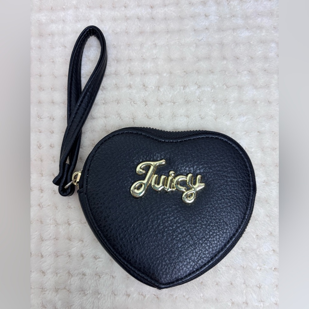 Juicy Couture Black Heart Wristlet with Gold Logo